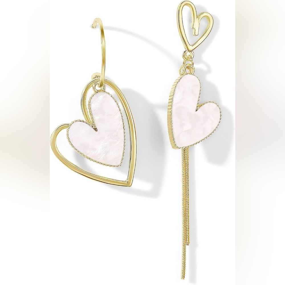 ASYMMETRICAL WHITE & GOLD HEART EARRINGS